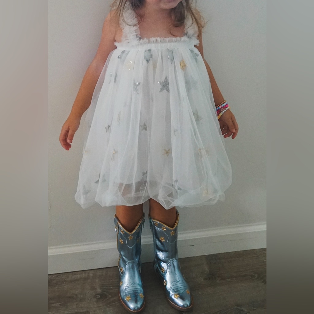 White Tulle Star-Embellished Kids Dress — image 3 of 4